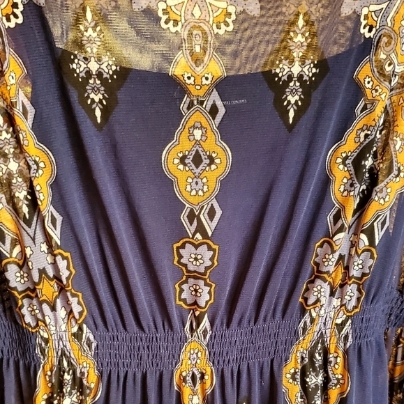 Inc International Concepts Blue Lined Blouse Sheer Paisley Overlay Medium‎ Women - Picture 13 of 15